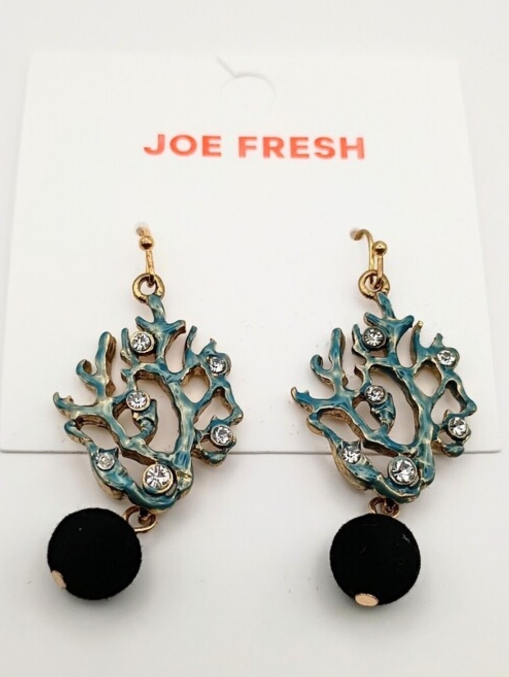 Joe Fresh Turquoise Coral Branch Drop Earrings with Black Bead